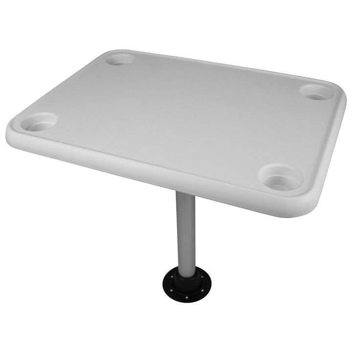 Table rectangulaire blanche Wise - 4 porte-gobelets avec piédestal