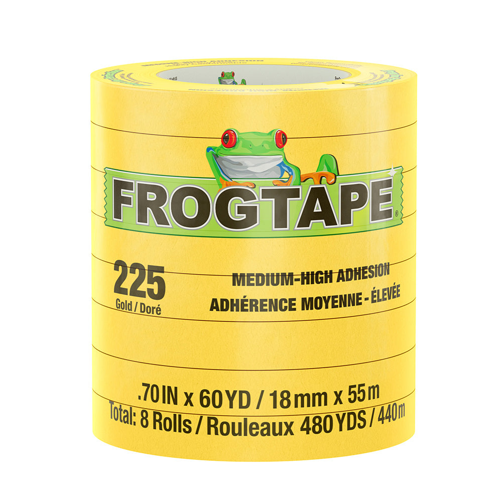 Ruban de masquage FrogTape CP 225 à adhérence moyenne-élevée - 18 mm x 55 m x paquet de 12 - Doré - Classé f/225F