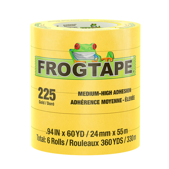 Ruban de masquage FrogTape CP 225 à adhérence moyenne-élevée - 24 mm x 55 m x 12 paquets - Or - Classé f/225F