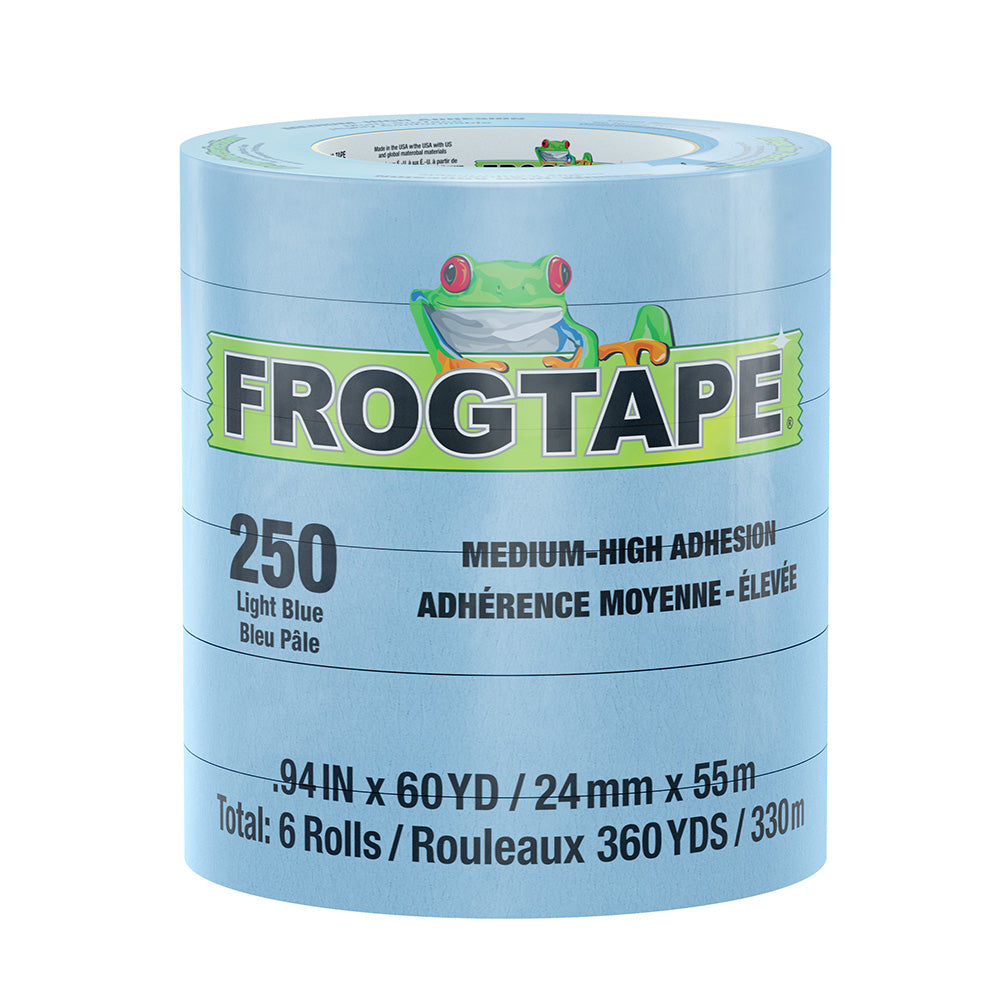 Ruban de masquage FrogTape CP 250 à adhérence moyenne-élevée - 24 mm x 55 m x 12 paquets - Bleu clair - 250 °F