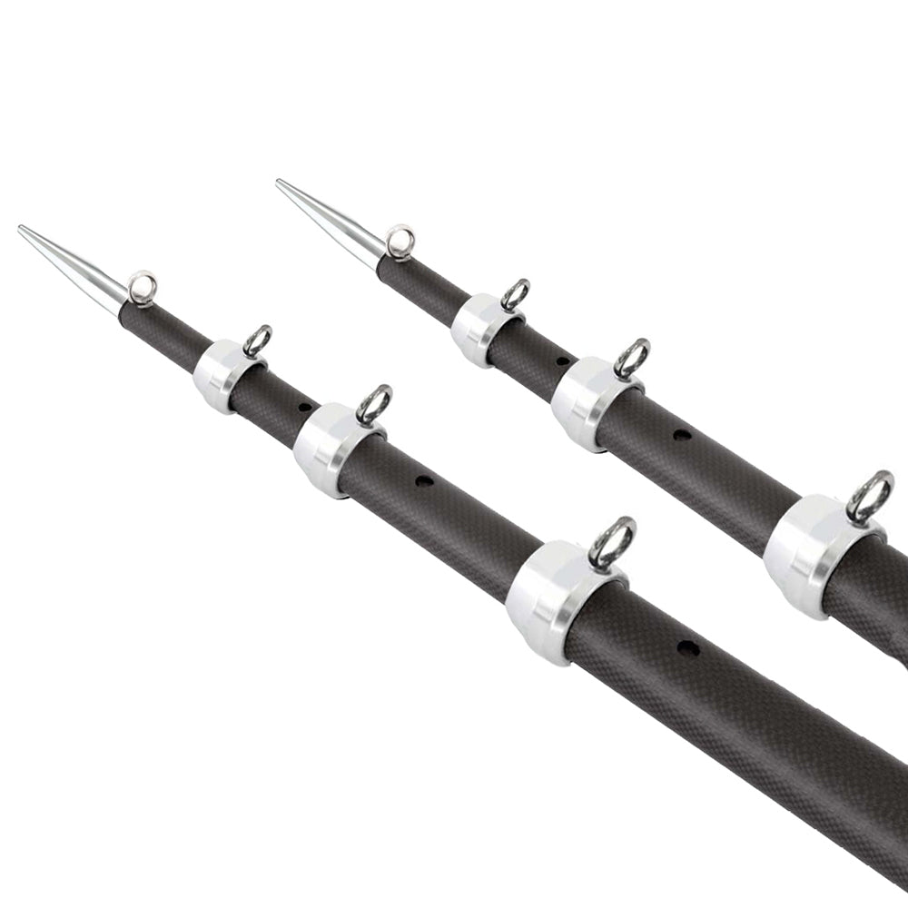 Perches télescopiques Tigress 15' XD 3K en fibre de carbone - Noir mat/argent - Paire