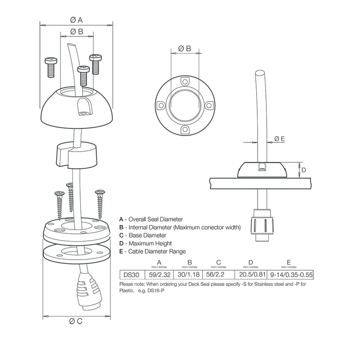 Joint de câble vertical Scanstrut DS30-S - Acier inoxydable