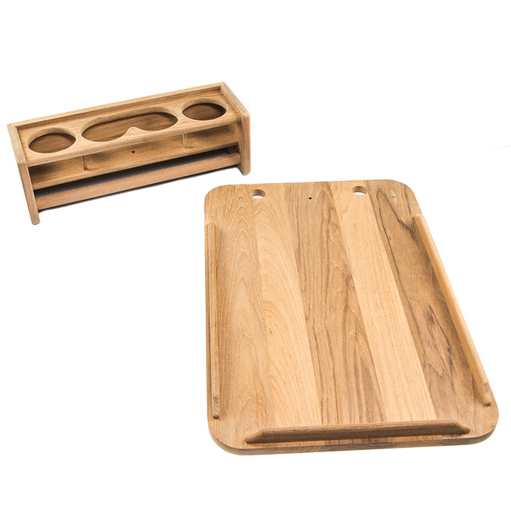 Porte-gobelet en teck Whitecap avec plateau de table de cockpit amovible - Peut contenir 4 verres