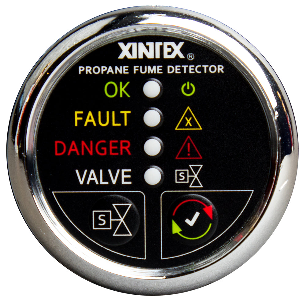 Fireboy-Xintex Propane Fume Detector w/Plastic Sensor Solenoid Valve - Chrome Bezel Display