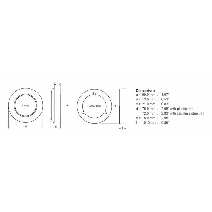 Lampe de courtoisie ronde Hella Marine Slim Line LED « Luminosité améliorée » - LED blanche - Cadre en acier inoxydable - 12 V