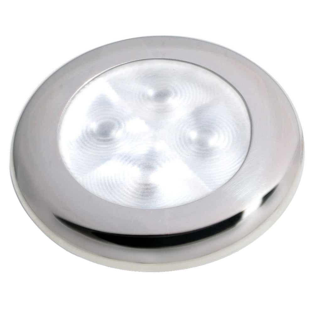 Lampe de courtoisie ronde Hella Marine Slim Line LED « Luminosité améliorée » - LED blanche - Cadre en acier inoxydable - 12 V