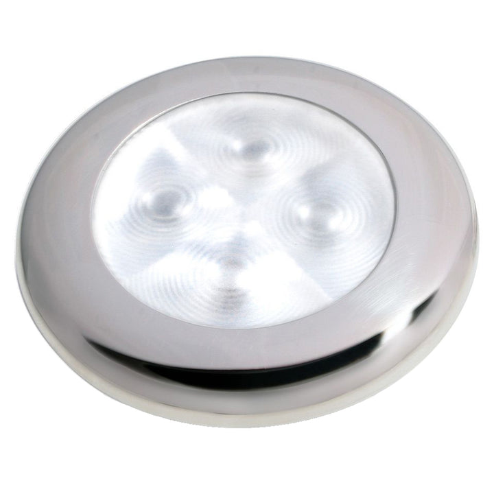 Lampe de courtoisie ronde Hella Marine Slim Line LED « Luminosité améliorée » - LED blanche - Cadre en acier inoxydable - 12 V