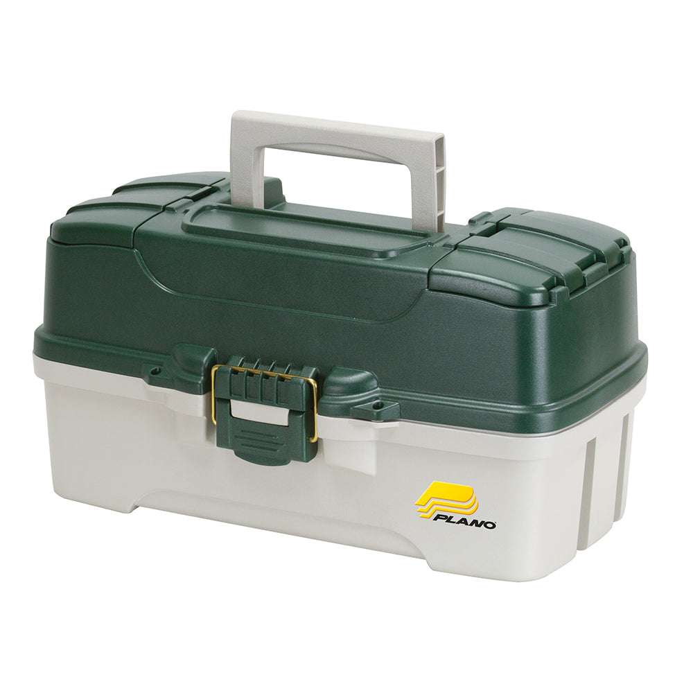 Coffret de pêche Plano à 3 plateaux avec double accès par le haut - Vert foncé métallisé/blanc cassé