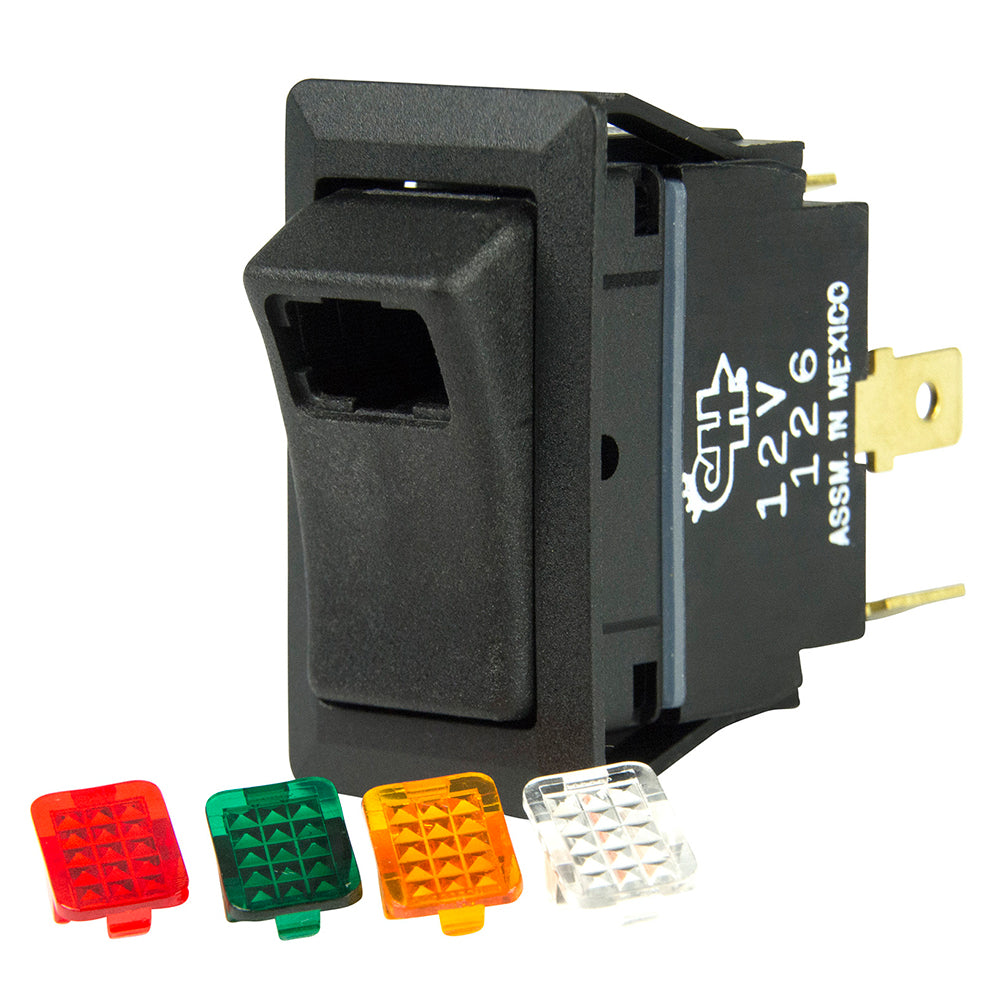 Interrupteur à bascule SPST BEP - 1 LED avec 4 caches colorés - 12 V/24 V - ON/OFF