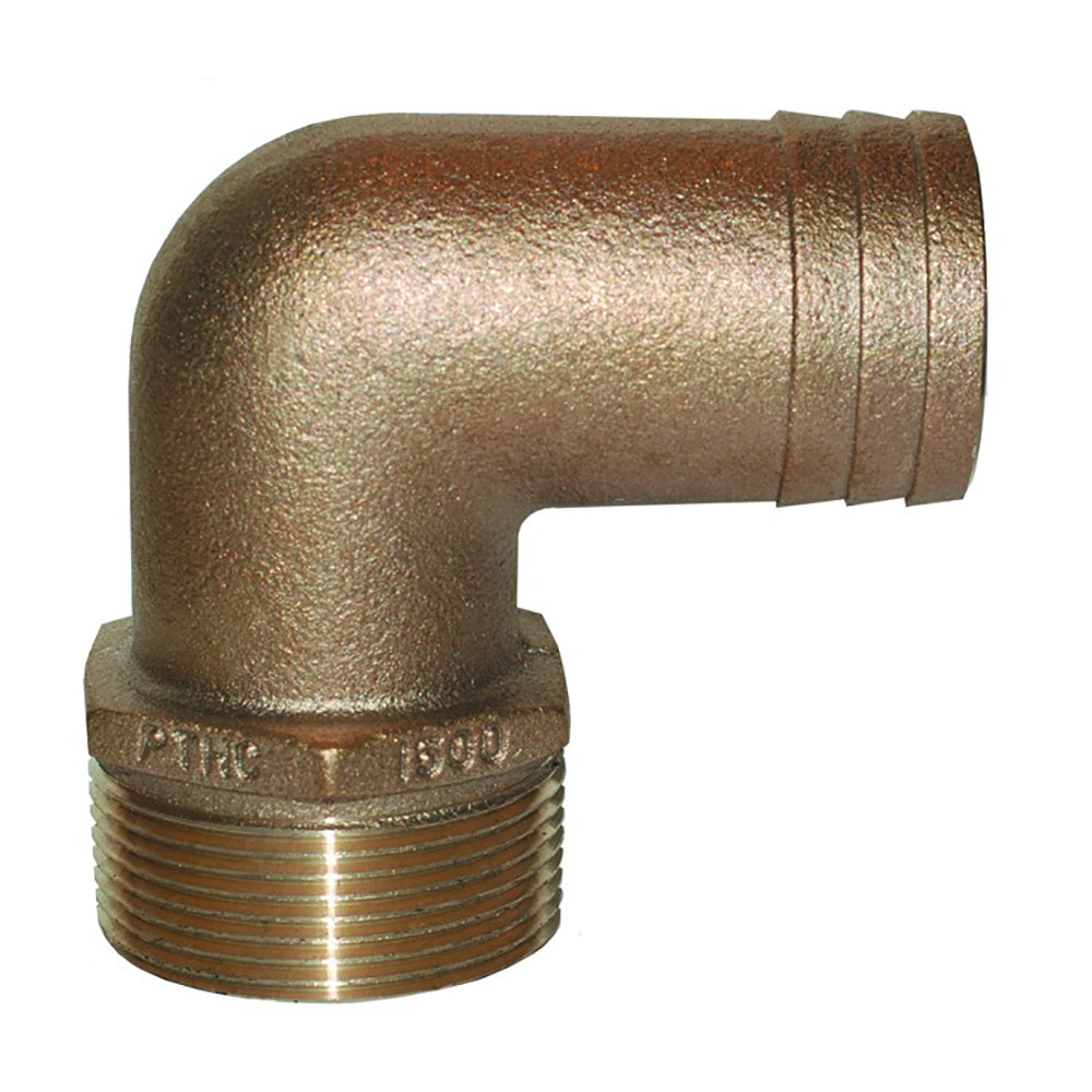 Raccord de tuyau à 90 degrés en bronze GROCO 1-1/4" NPT x 1-1/4" ID, coude à débit standard