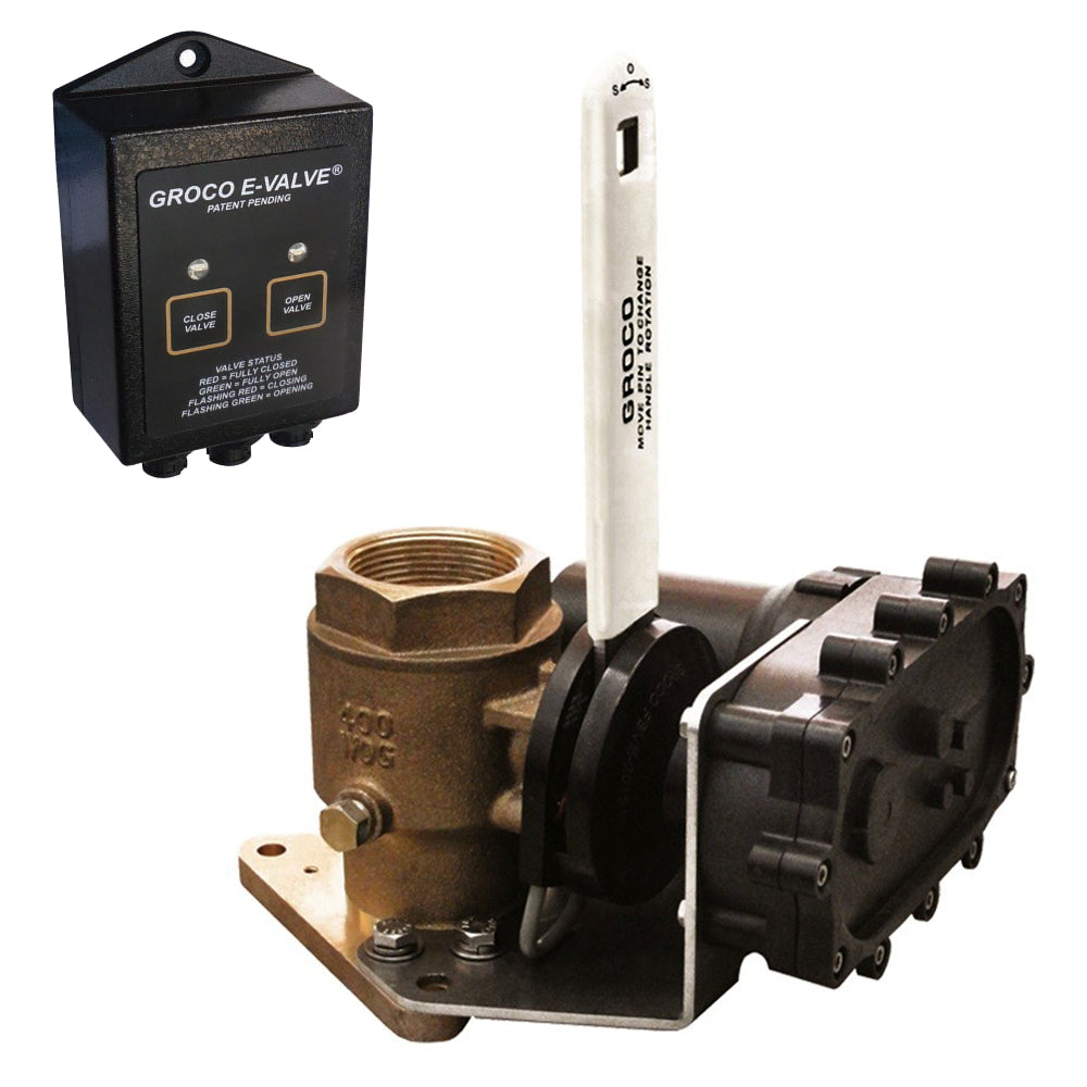 Robinet de mer électrique à bride en bronze GROCO 1-1/4" - 12 V