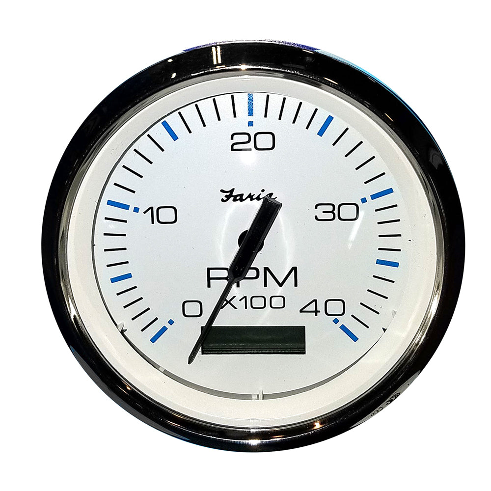 Tachymètre Faria Chesapeake White SS 4" avec horamètre (4 000 tr/min) (diesel) (variateur de rapport de décollage mécanique)