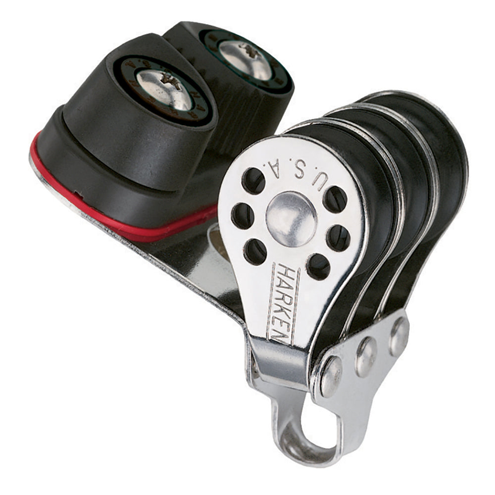 Poulie triple micro Harken 22 mm avec taquet coinceur - Pêche