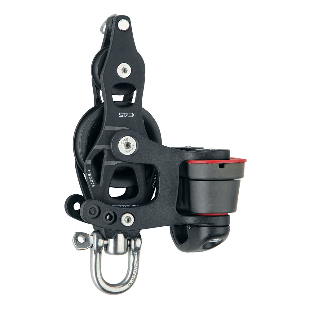 Poulie violon simple en aluminium Harken 45 mm avec émerillon et taquet coinceur Becket 150