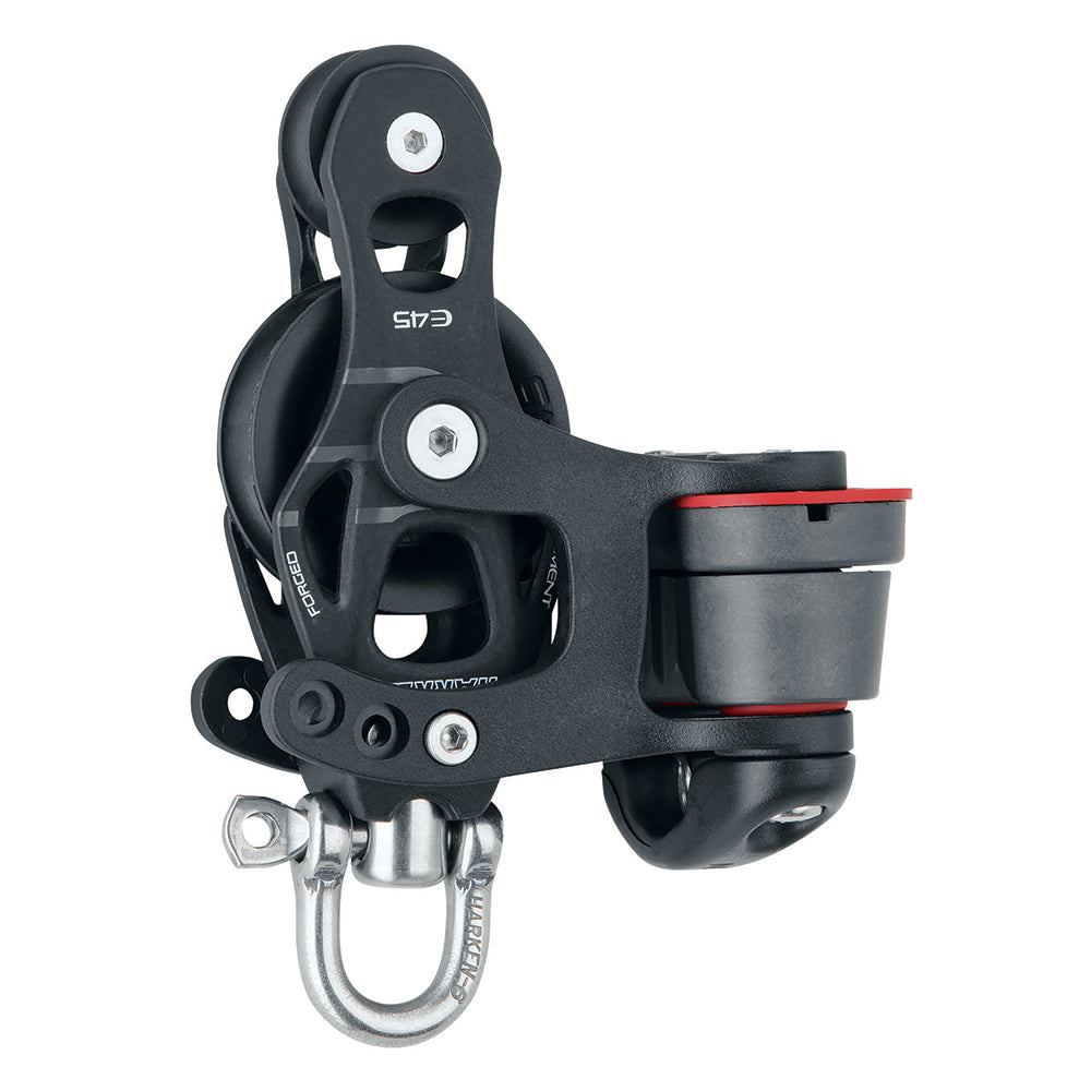 Poulie violon Harken 45 mm à élément simple en aluminium avec taquet coinceur pivotant 150