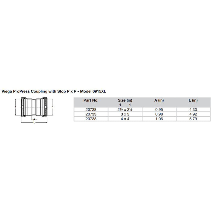 Viega ProPress 2-1/2" Copper Coupling w/Stop Double Press Connection - Smart Connect Technology