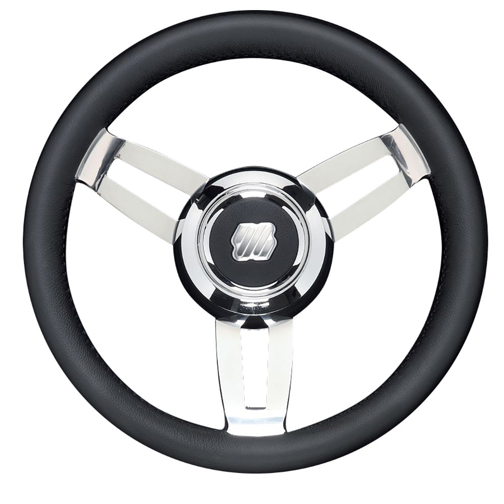 Volant Uflex Morosini 13,8" - Polyuréthane noir avec rayons en acier inoxydable et moyeu chromé
