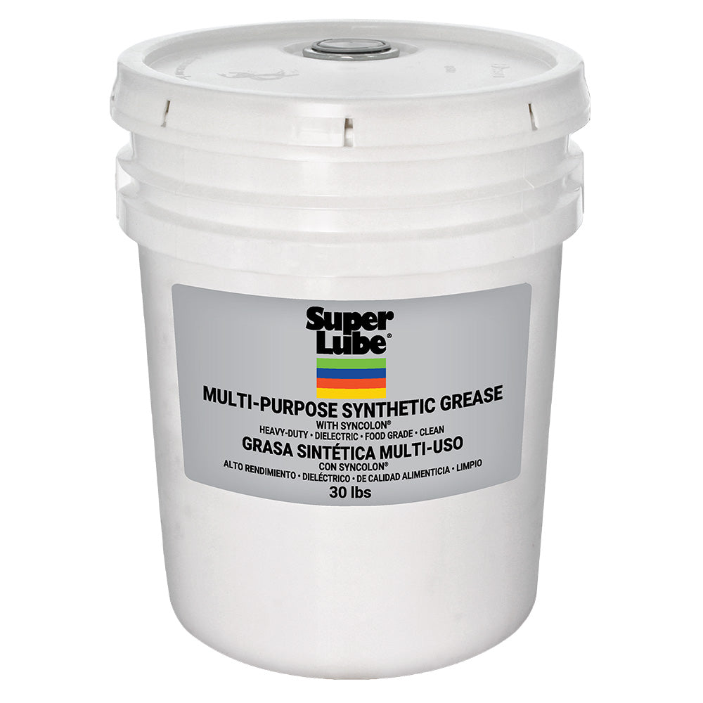Super Lube Multi-Purpose Synthetic Grease with Syncolon (PTFE) in a 30lb container, used for cleaning and lubrication applications.
