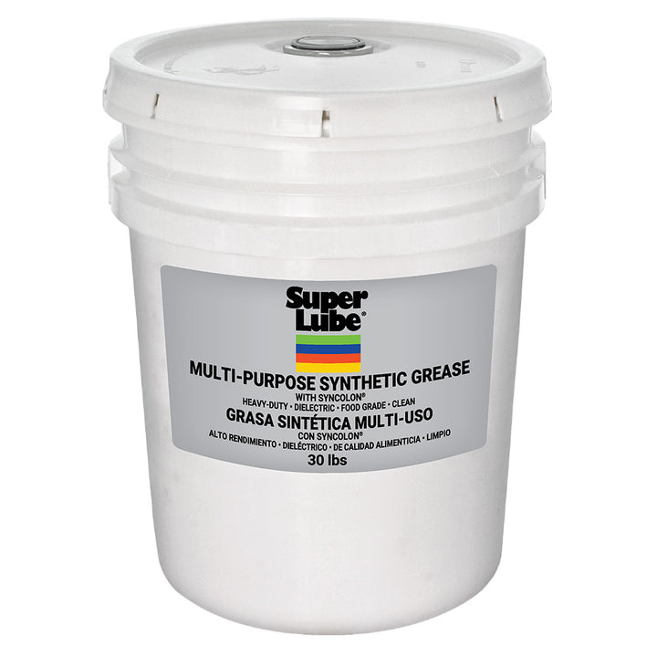 Super Lube Multi-Purpose Synthetic Grease with Syncolon (PTFE) in a 30lb container, used for cleaning and lubrication applications.