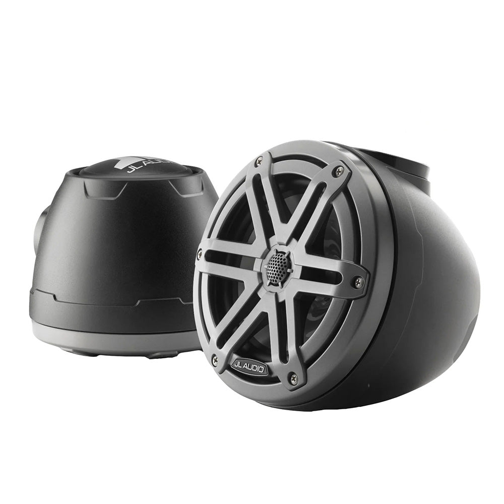 JL Audio M3 VeX Series 6.5-inch coaxial speakers with grey sports grilles, designed for tower and soundbar audio systems.