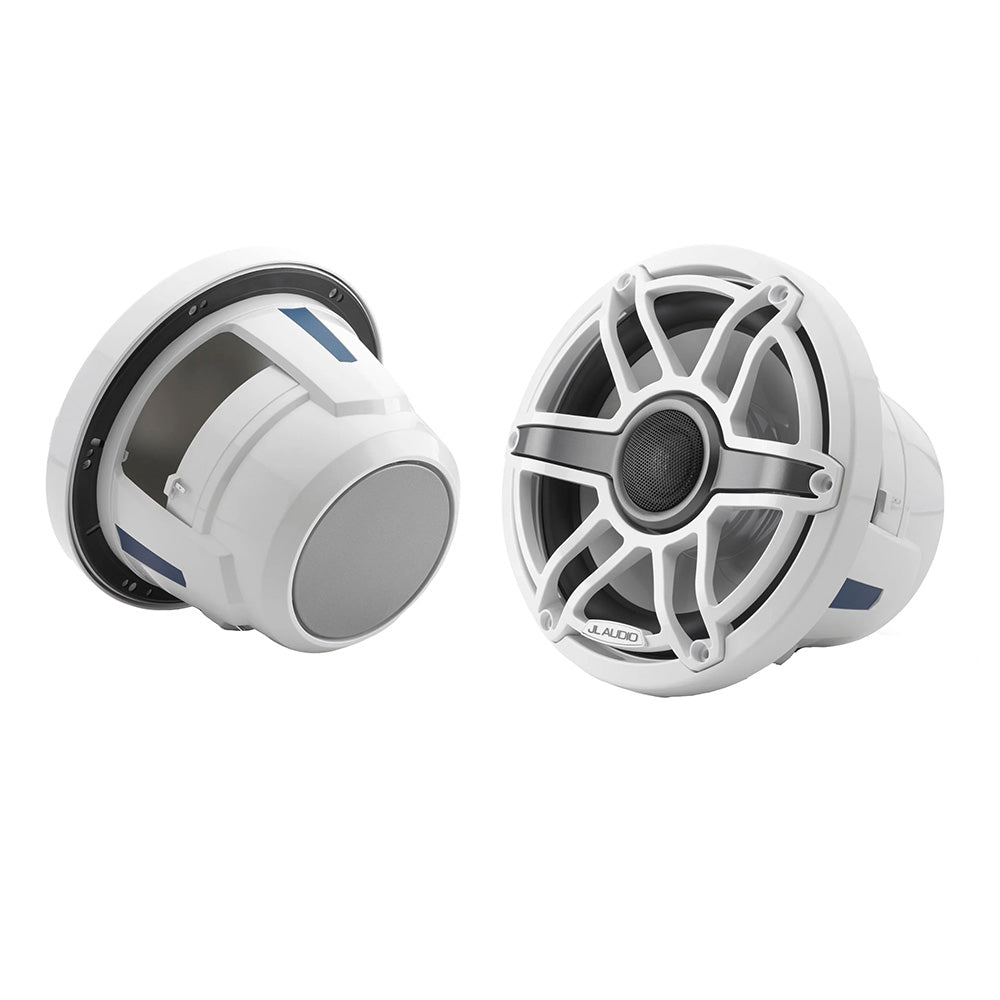 JL Audio M6 Series 8.8-inch marine coaxial speakers with gloss white sport grille for boat audio systems