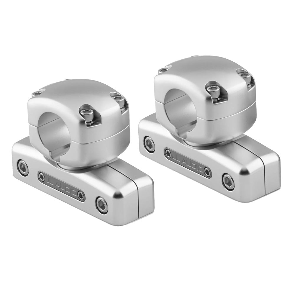 JL Audio ETXv3 enclosed speaker system swivel mount for pipe mounting, shown with adjustable bracket and secure fitting.