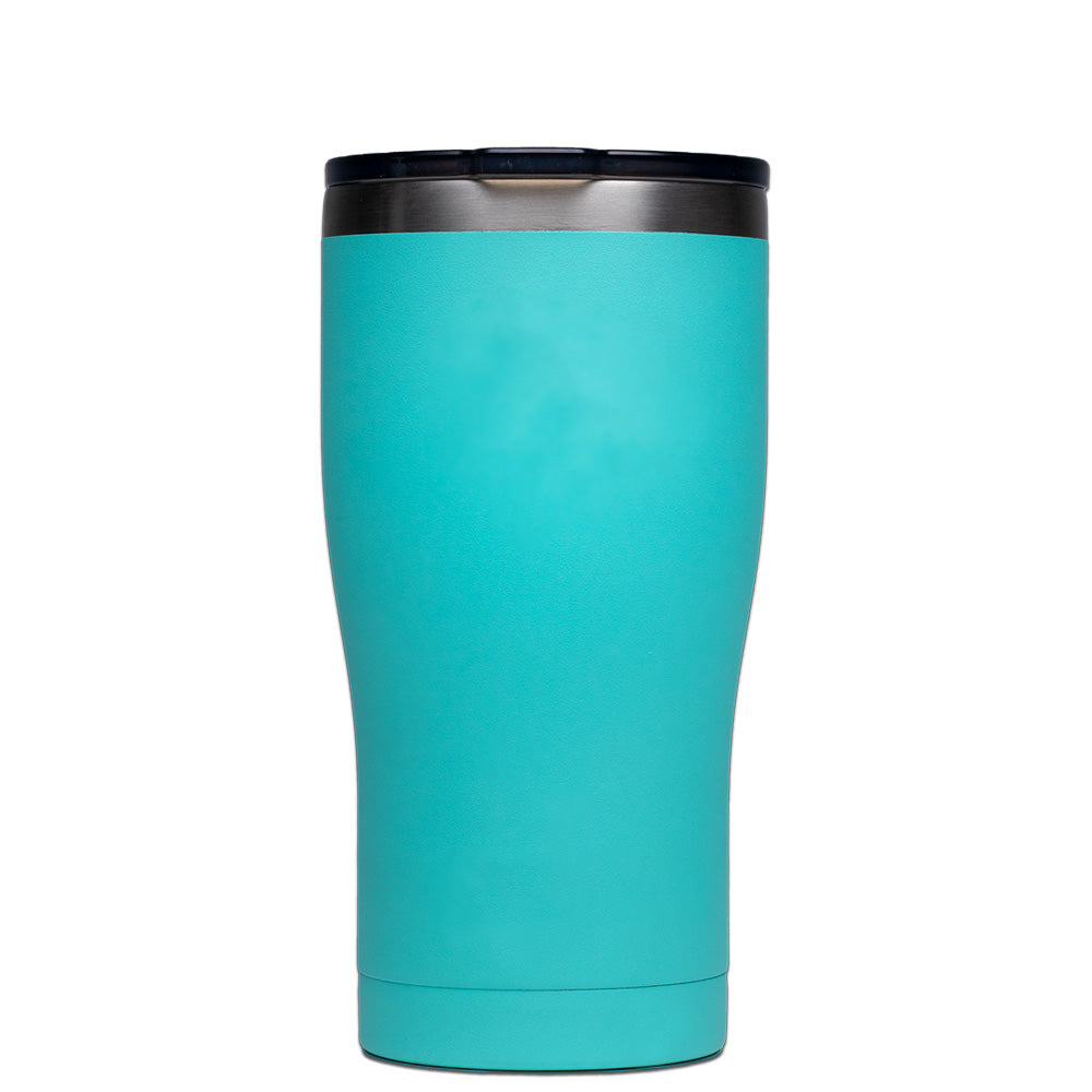 Toadfish 20oz teal non-tipping tumbler, fishing accessories, durable insulated drink container with a secure, non-slip base.