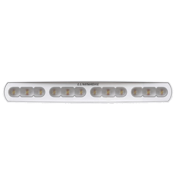 Lumishore LUX 18-inch flood light for marine or outdoor use, showing the bright LED spreader light with durable housing.