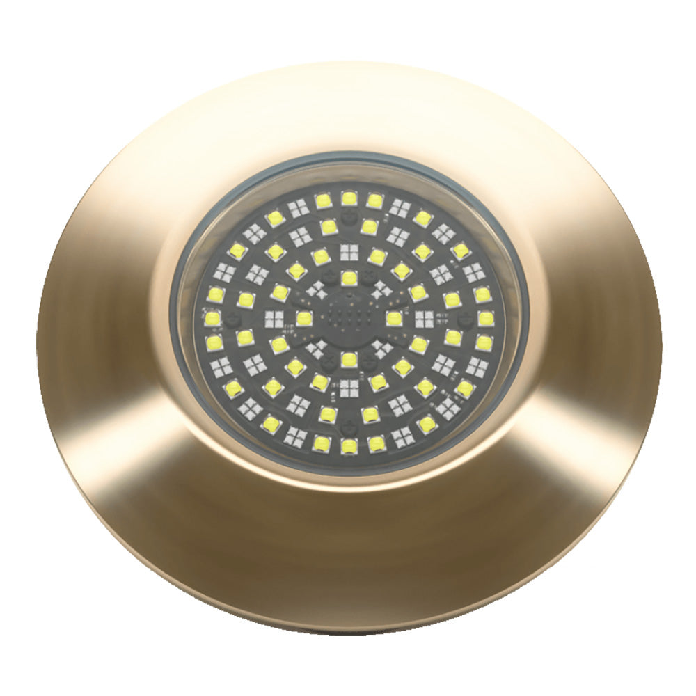 Lumishore SUPRA THX1604 Thru-Hull Underwater Lighting Driver mounted on boat hull, showcasing durable marine lighting technology.