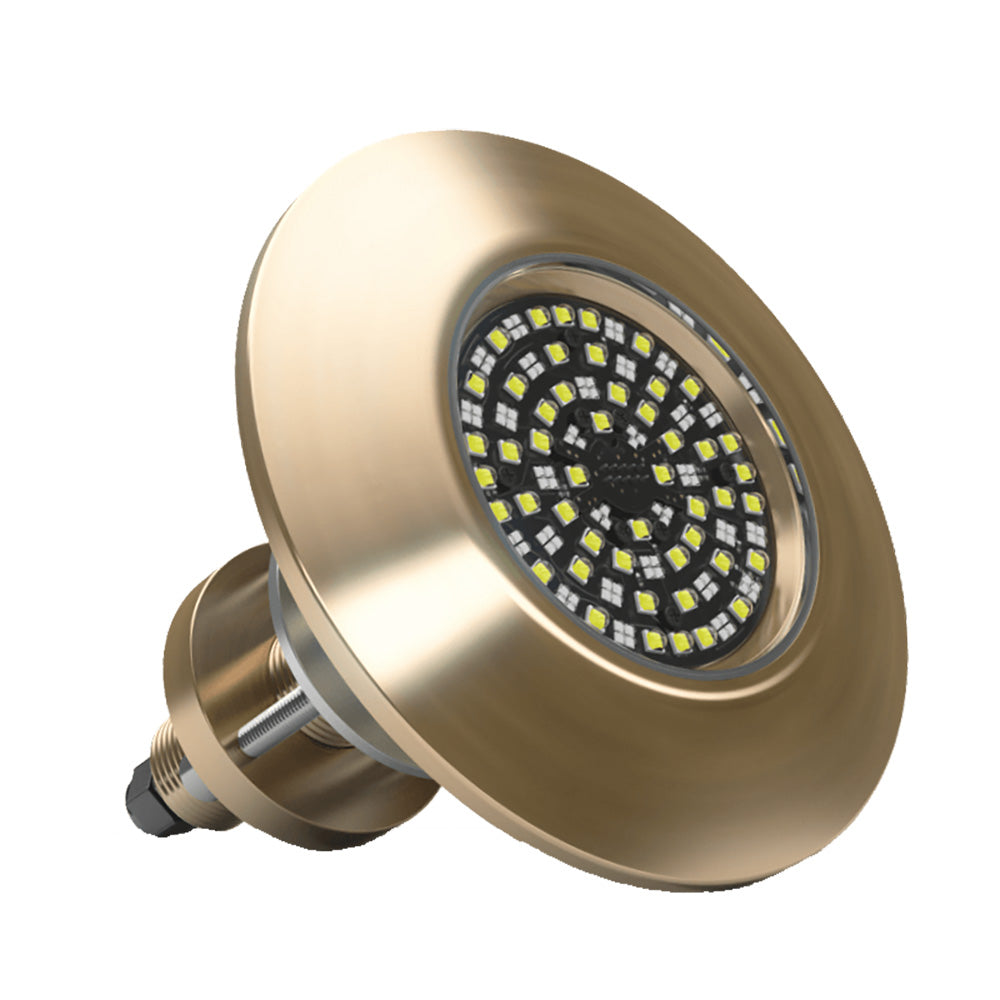 Lumishore SUPRA THX1604 Thru-Hull Underwater Light Driver mounted on boat hull for marine lighting.