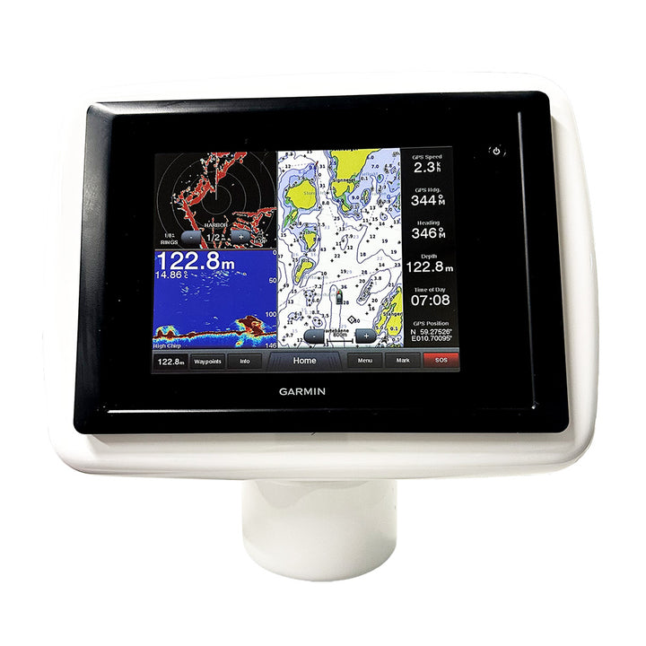Seaview PowerPod uncut display mount with aluminum base, measuring 11.125 inches wide and 8 inches high, shown with usable face.