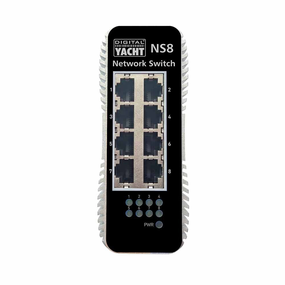 Digital Yacht NS8 8-port 1GB network switch, compact accessories device with multiple Ethernet ports for reliable networking.