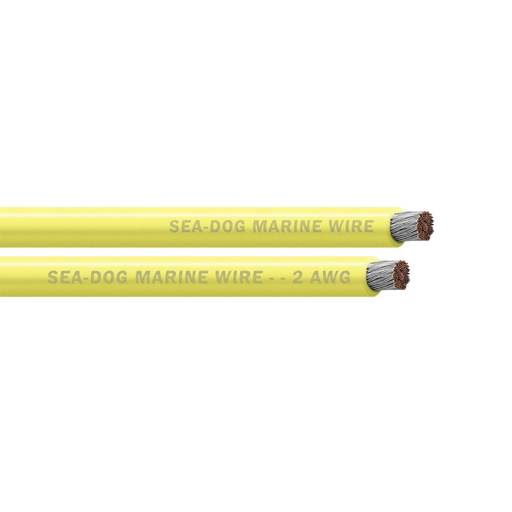 Sea-Dog 2 AWG yellow battery cable, 400-foot roll of electrical wire for marine and automotive use, with heavy-duty insulation.