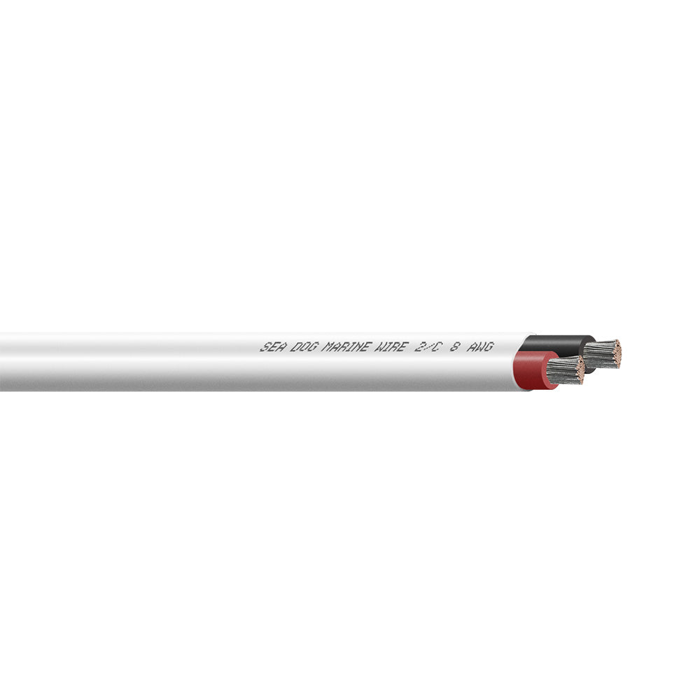 Sea-Dog 8/2 AWG flat duplex wire in red and black, 100-foot length, suitable for electrical wiring and marine applications.