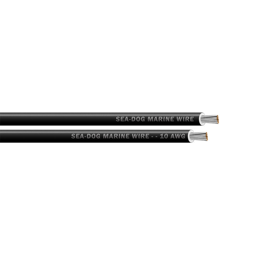 Sea-Dog 10 AWG black primary wire, 1000-foot roll, durable electrical wire for marine and industrial wiring applications.