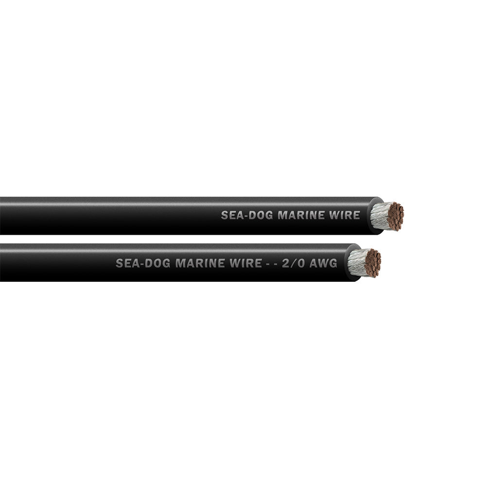 Sea-Dog 2/0 AWG black battery cable, 200-foot length, heavy-duty wire for automotive and marine electrical connections.