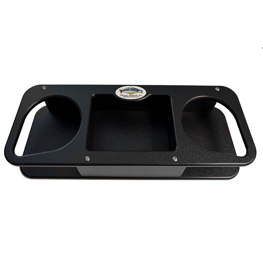 Deep Blue Marine double cup holder with black finish and suction cups, ideal for fishing boats and marine use.