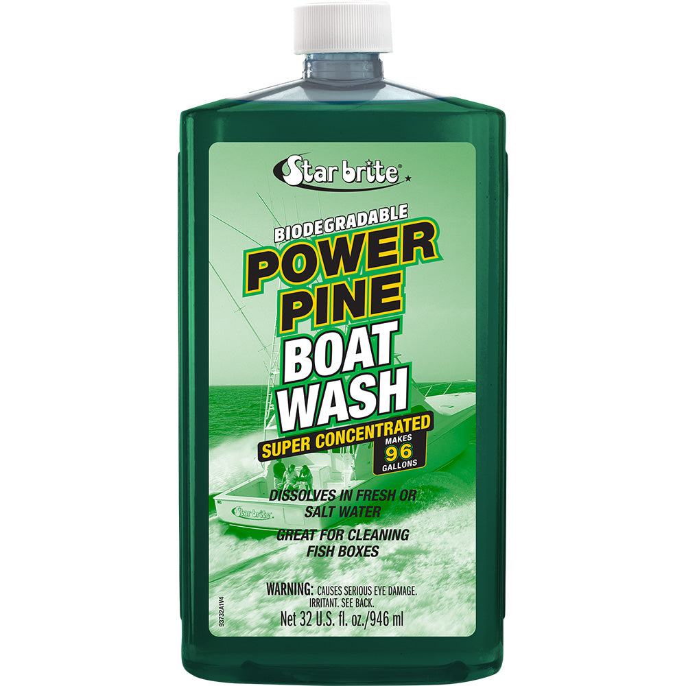Star brite Power Pine boat wash in a 32 oz container, concentrated marine-grade cleaner for boats and marine surfaces.