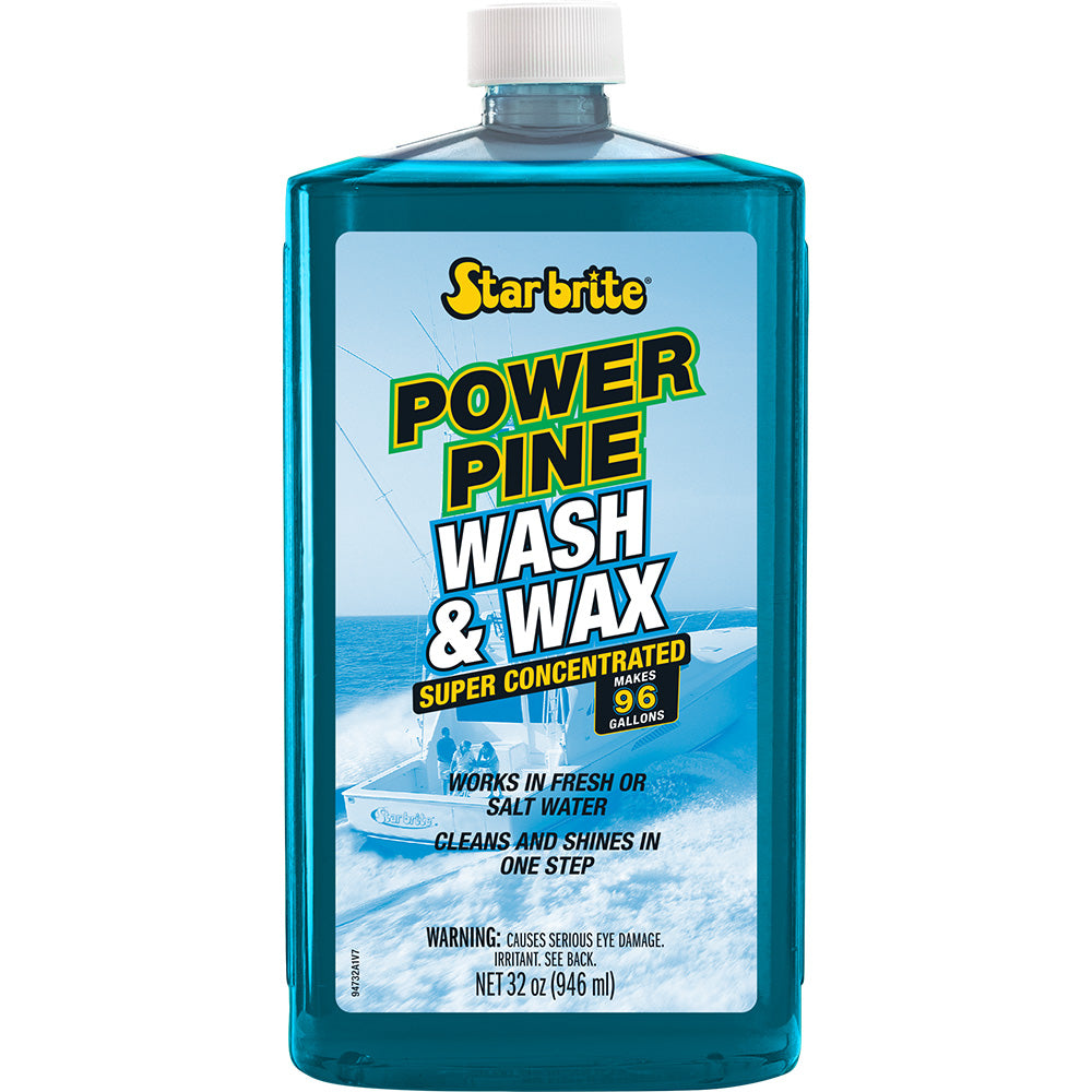 Star brite Power Pine Marine Boat Wash and Wax in a 32 oz bottle, concentrated marine-grade cleaning and waxing formula.