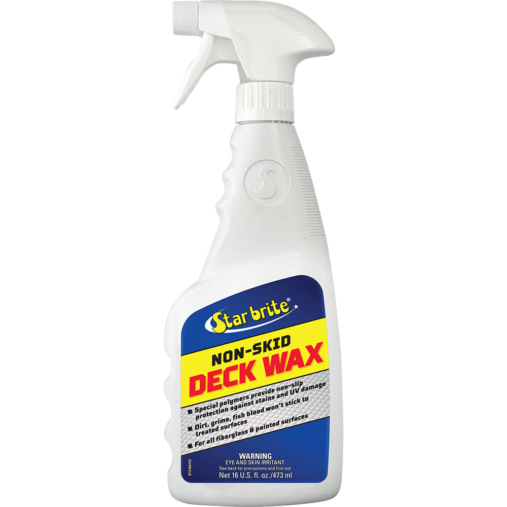 Star brite Non-Skid Deck Wax Spray in 16 oz bottle, showing the spray nozzle and label for boat deck maintenance cleaning.