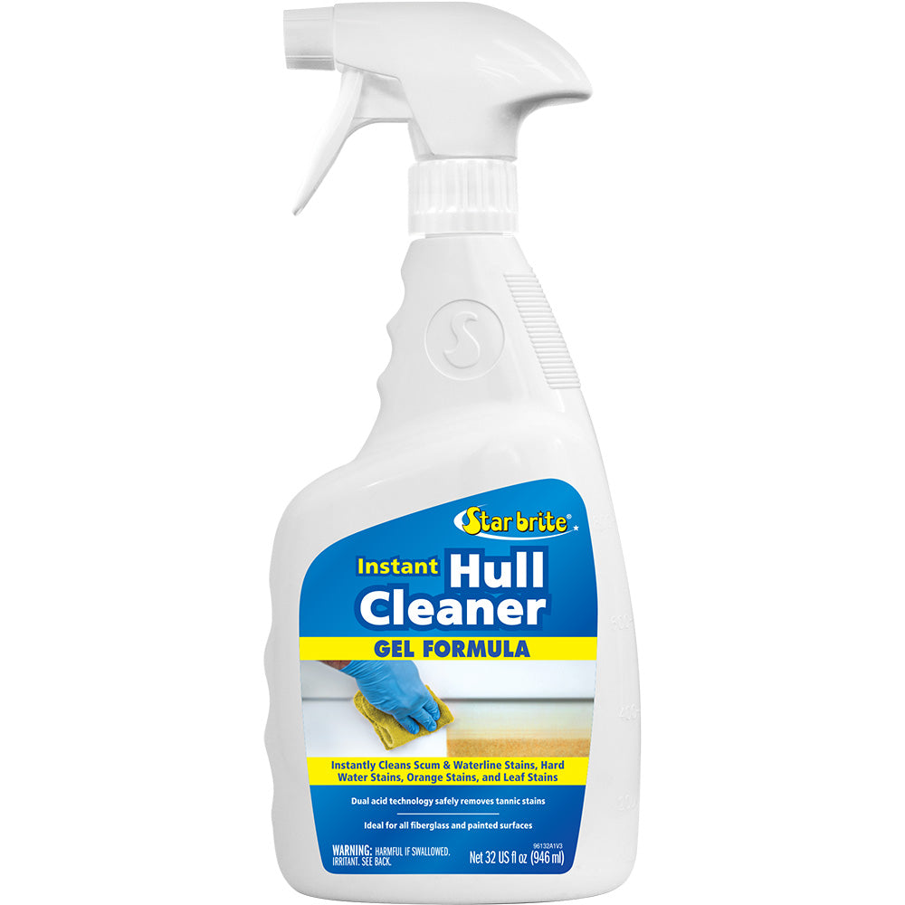 Star brite Instant Hull Cleaner gel in a 32 oz bottle, designed for easy boat hull cleaning and maintenance.