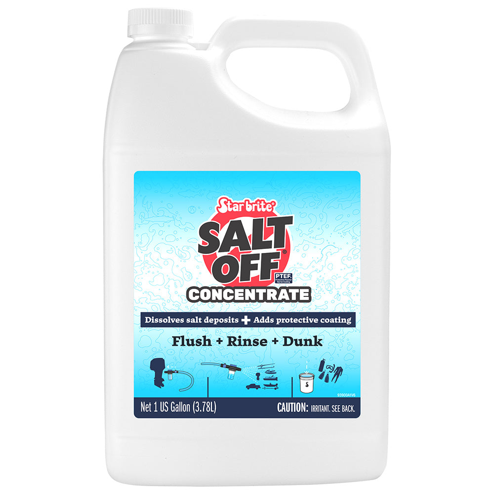 Star brite Salt Off concentrate salt remover wash and engine flush in a 1-gallon container with a clear label and nozzle spray.