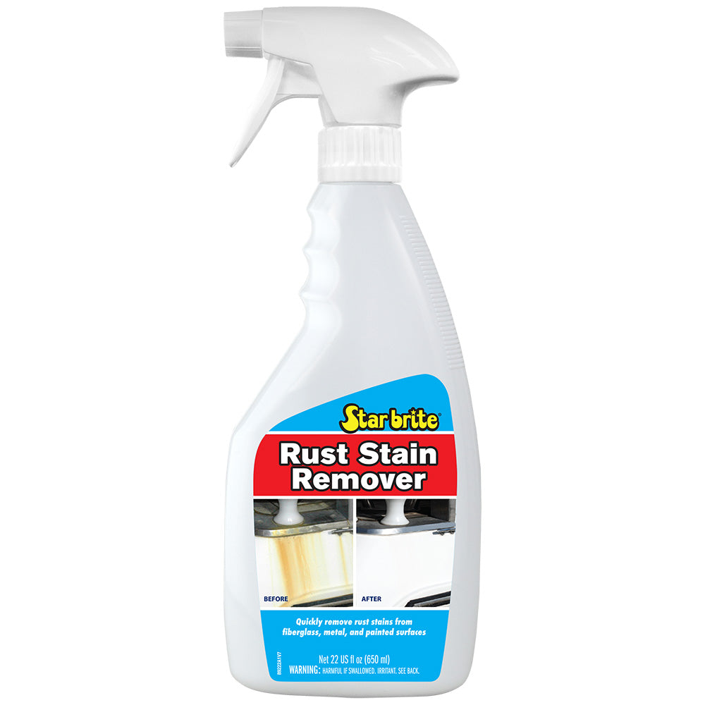 Star brite Rust Stain Remover 22 oz bottle, cleaning product for rust stain removal, with a white and blue label.
