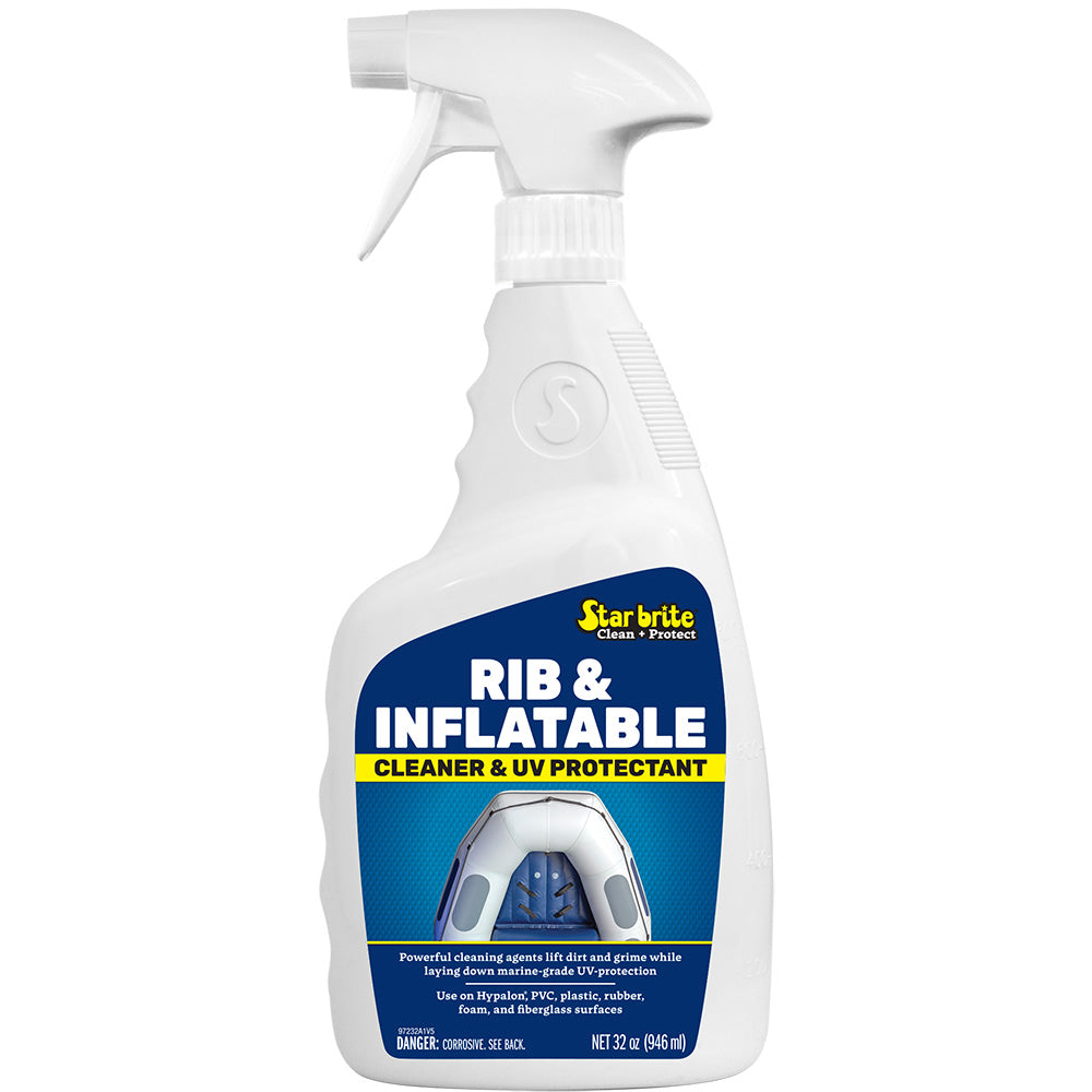 Star Brite Rib inflatable boat cleaner and UV protectant in 32 oz bottle, showing the cleaning product with label and nozzle