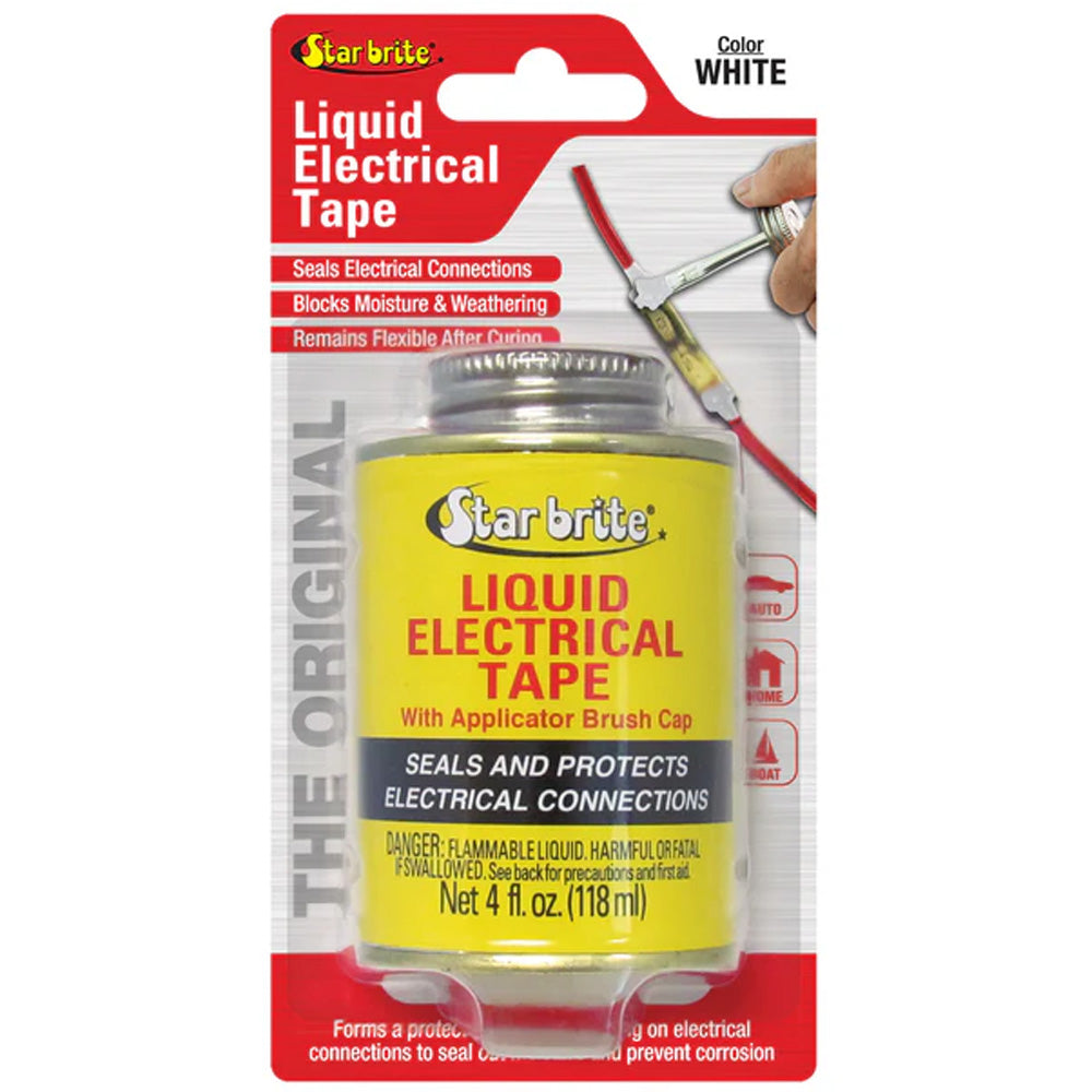 Star brite white liquid electrical tape in a 4 oz bottle, designed for electrical insulation and waterproofing applications.
