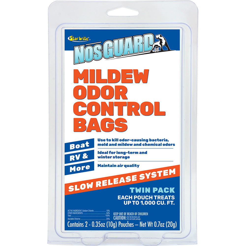 Star brite NosGUARD mildew odor control bags in a 2-pack, slow release system for cleaning and odor elimination.