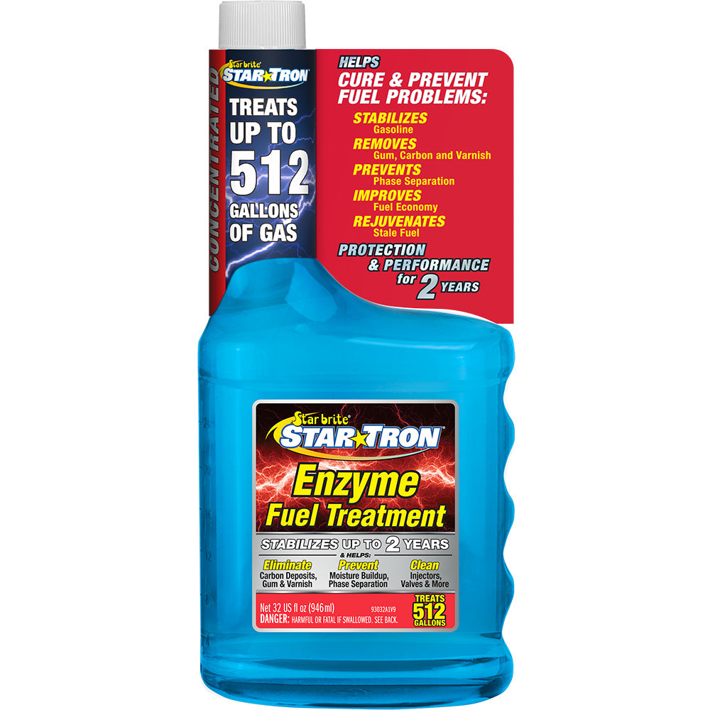 Star brite Star-Tron enzyme fuel treatment bottle, 32 oz, for cleaning and fuel system maintenance, with label visible.