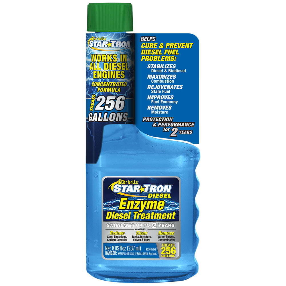Star brite Star-Tron Diesel Enzyme Fuel Treatment 8 oz bottle, designed to clean and improve diesel engine fuel efficiency.