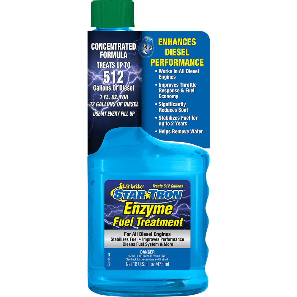 Star brite Star-Tron Diesel Enzyme Fuel Treatment bottle, 16 oz, used for cleaning diesel fuel systems and improving engine performance.