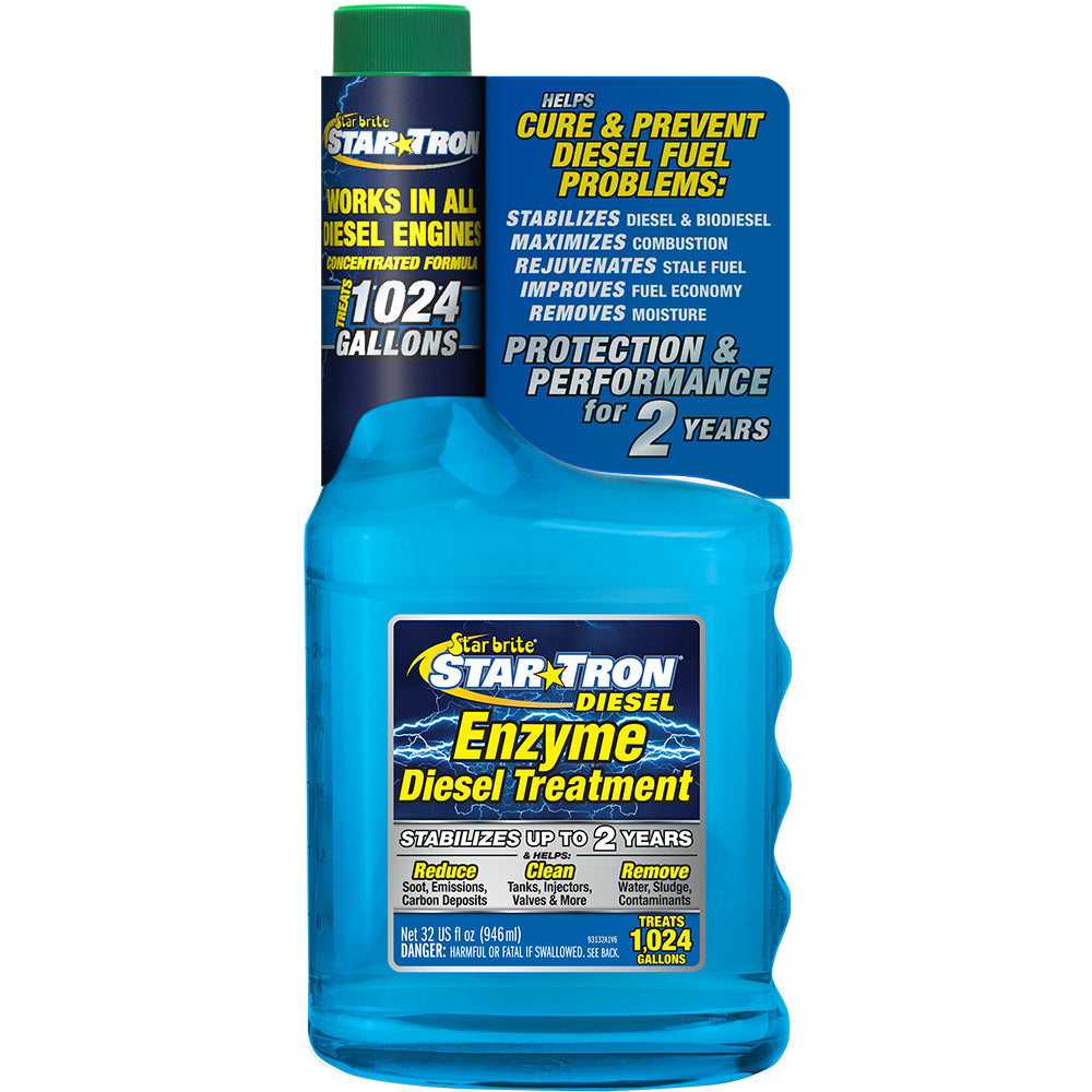 Star Brite Star-Tron Diesel Enzyme Fuel Treatment bottle, 32 oz, with label showing product details and branding.